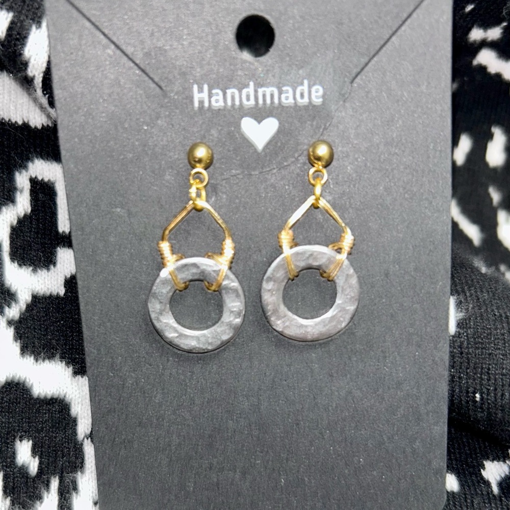 Artisan, soft industrial Brass and Stainless Steel hammered Earrings